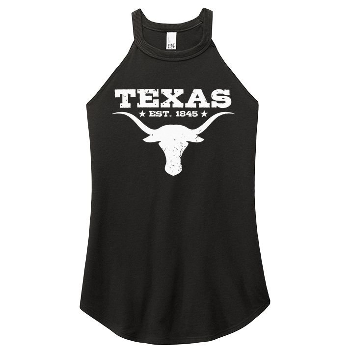 Vintage Texas Distressed Est. 1845 Longhorn Bull Women's Perfect Tri Rocker Tank