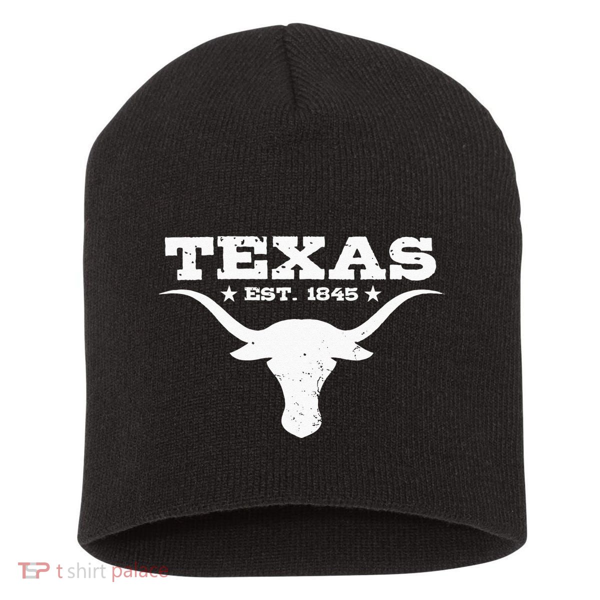 Vintage Texas Distressed Est. 1845 Longhorn Bull Short Acrylic Beanie