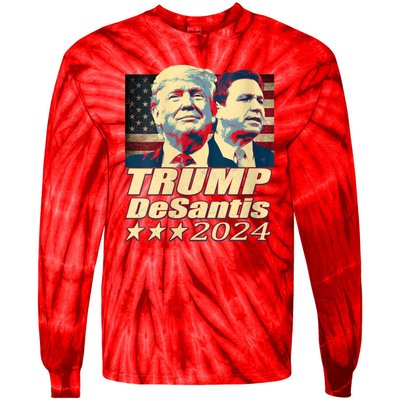 Vintage Trump Desantis 2024 The Freedom Ticket USA Flag Tie-Dye Long Sleeve Shirt