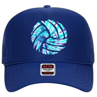 Volleyball Tie Dye Look Blue Purple Perfect Boys Or Girls Gift High Crown Mesh Back Trucker Hat