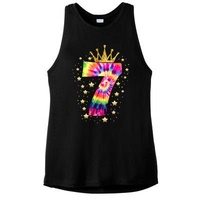 Vibrant Tie Dye 7th Birthday Celebration for a 7 YearOld Ladies PosiCharge Tri-Blend Wicking Tank