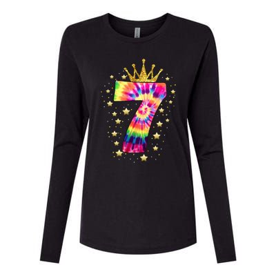 Vibrant Tie Dye 7th Birthday Celebration for a 7 YearOld Womens Cotton Relaxed Long Sleeve T-Shirt