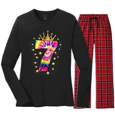 Vibrant Tie Dye 7th Birthday Celebration for a 7 YearOld Women's Long Sleeve Flannel Pajama Set 