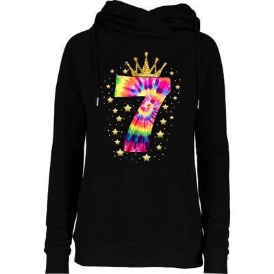 Vibrant Tie Dye 7th Birthday Celebration for a 7 YearOld Womens Funnel Neck Pullover Hood