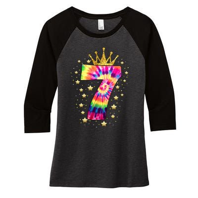 Vibrant Tie Dye 7th Birthday Celebration for a 7 YearOld Women's Tri-Blend 3/4-Sleeve Raglan Shirt