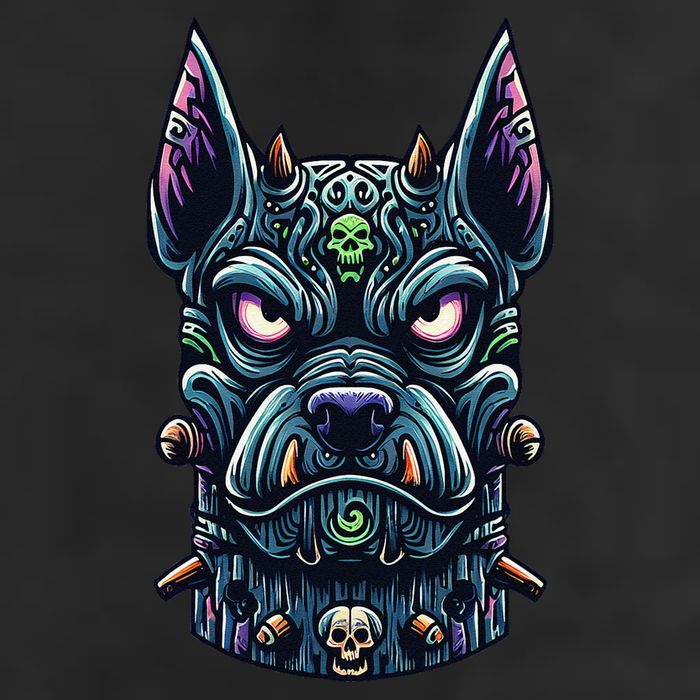 Voodoo Tiki Doberman Fierce Tribal Guardian 7 Panel Mesh Trucker Snapback Hat