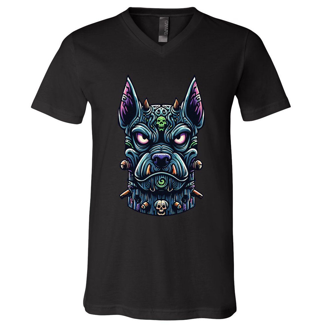 Voodoo Tiki Doberman Fierce Tribal Guardian V-Neck T-Shirt