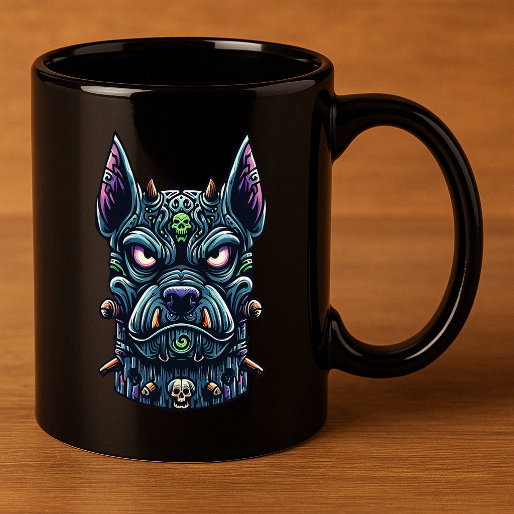 Voodoo Tiki Doberman Fierce Tribal Guardian 11oz C Handle Ceramic Mug