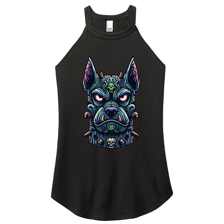 Voodoo Tiki Doberman Fierce Tribal Guardian Women's Perfect Tri Rocker Tank