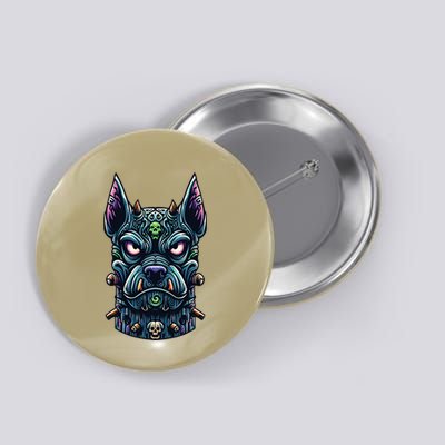 Voodoo Tiki Doberman Fierce Tribal Guardian Button