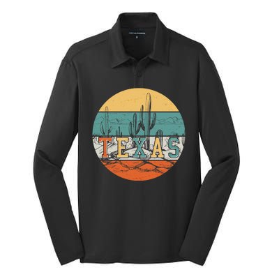 VIntage Texas Desert Cactus Emblem Silk Touch Performance Long Sleeve Polo