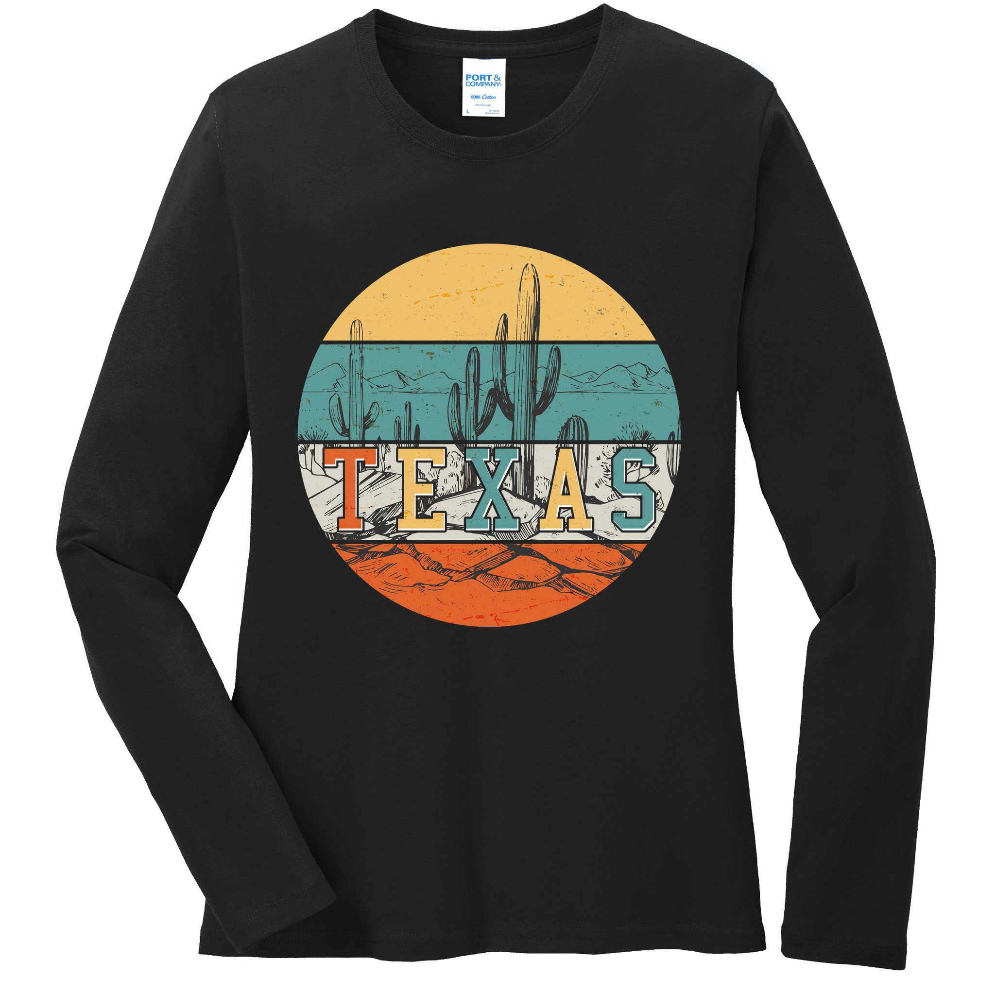 VIntage Texas Desert Cactus Emblem Ladies Long Sleeve Shirt