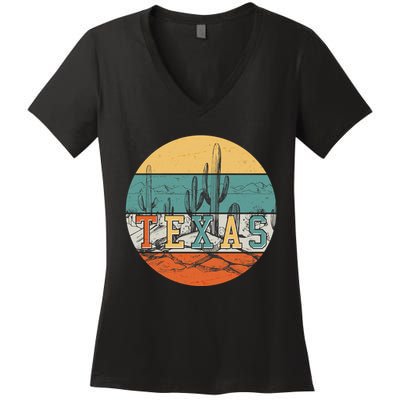 VIntage Texas Desert Cactus Emblem Women's V-Neck T-Shirt