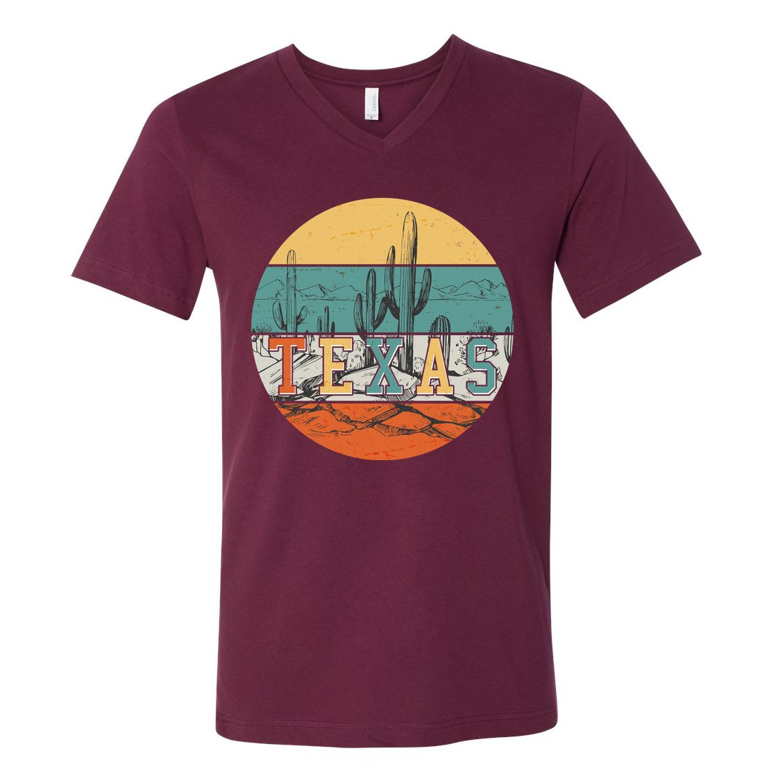 VIntage Texas Desert Cactus Emblem V-Neck T-Shirt