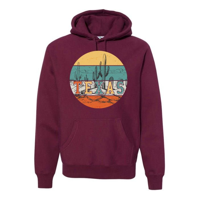 VIntage Texas Desert Cactus Emblem Premium Hoodie