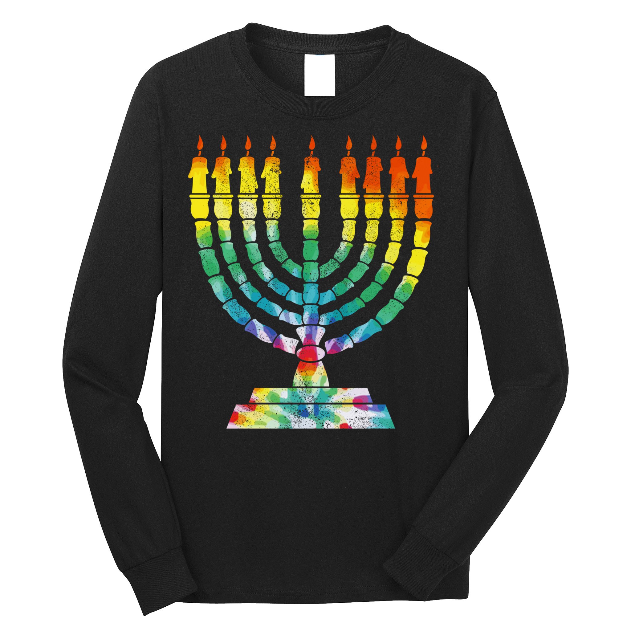 Vintage Tie Dye Hanukkah Menorah Long Sleeve Long Sleeve Shirt
