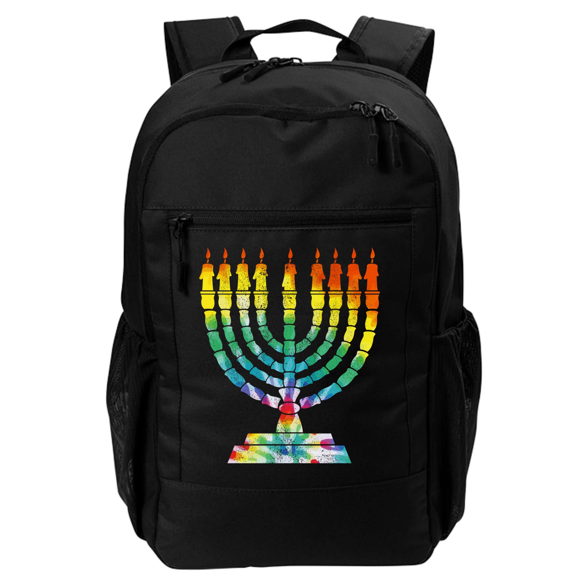 Vintage Tie Dye Hanukkah Menorah Long Sleeve Backpack