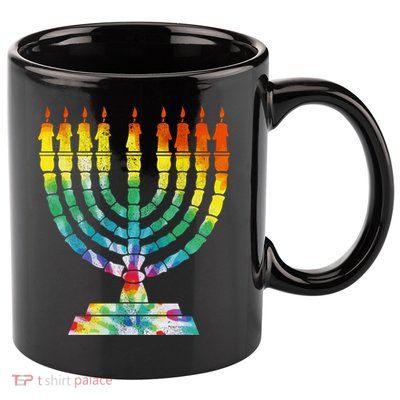 Vintage Tie Dye Hanukkah Menorah Long Sleeve 11oz C Handle Ceramic Mug