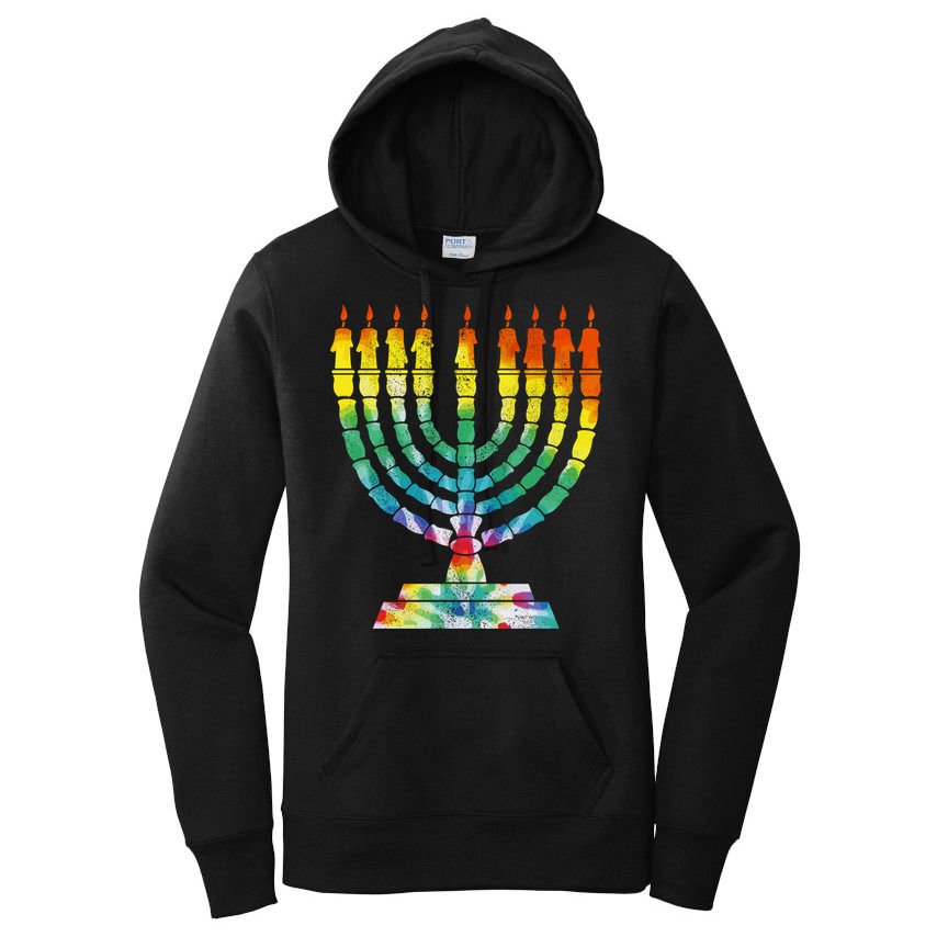 Vintage Tie Dye Hanukkah Menorah Long Sleeve Women's Pullover Hoodie