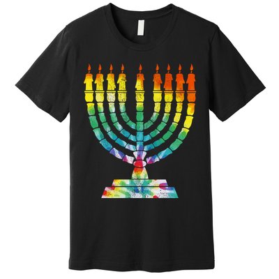 Vintage Tie Dye Hanukkah Menorah Long Sleeve Premium T-Shirt