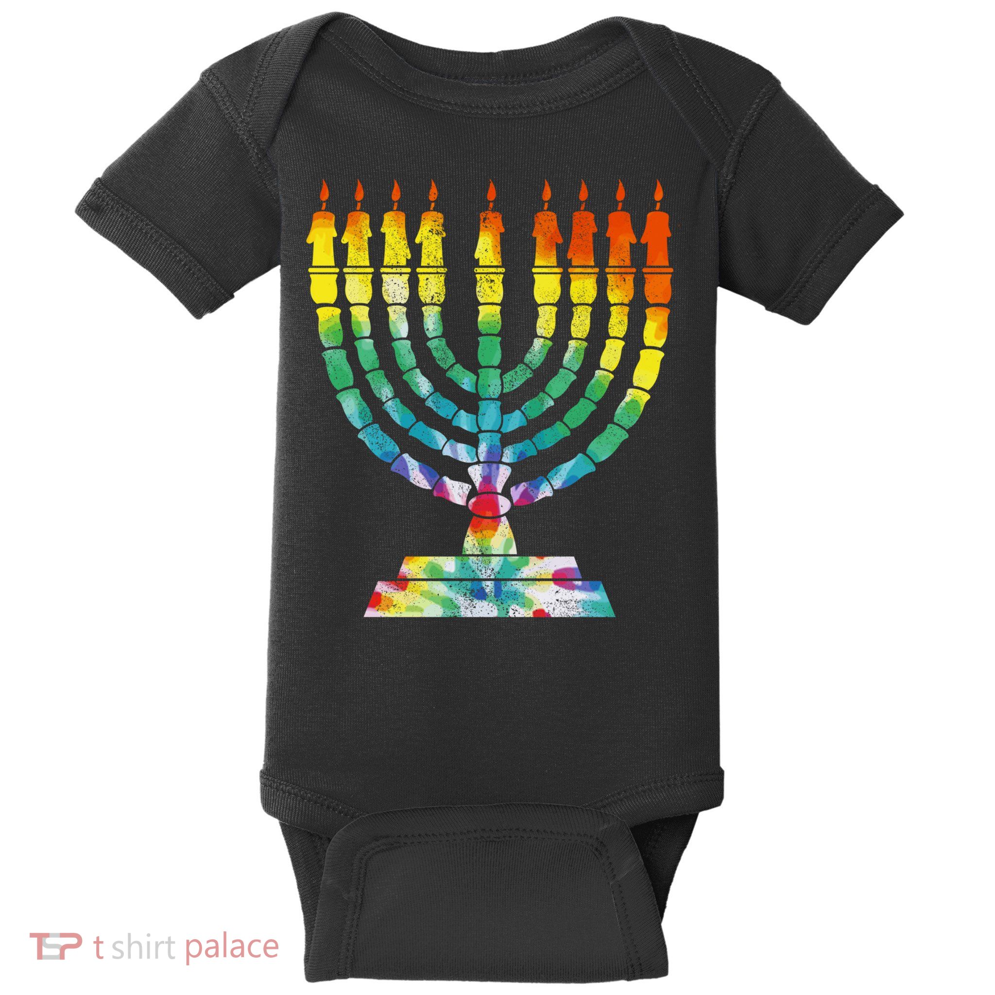 Vintage Tie Dye Hanukkah Menorah Long Sleeve Baby Bodysuit