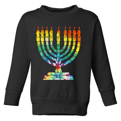Vintage Tie Dye Hanukkah Menorah Long Sleeve Toddler Sweatshirt