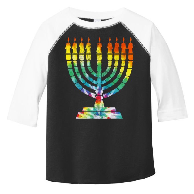 Vintage Tie Dye Hanukkah Menorah Long Sleeve Toddler Fine Jersey T-Shirt