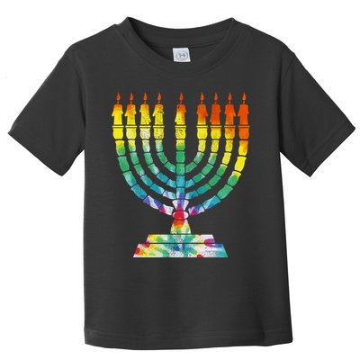 Vintage Tie Dye Hanukkah Menorah Long Sleeve Toddler T-Shirt