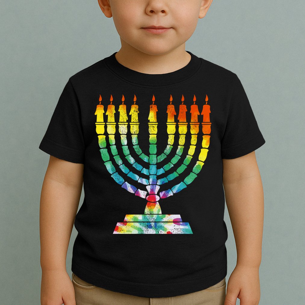 Vintage Tie Dye Hanukkah Menorah Long Sleeve Toddler T-Shirt