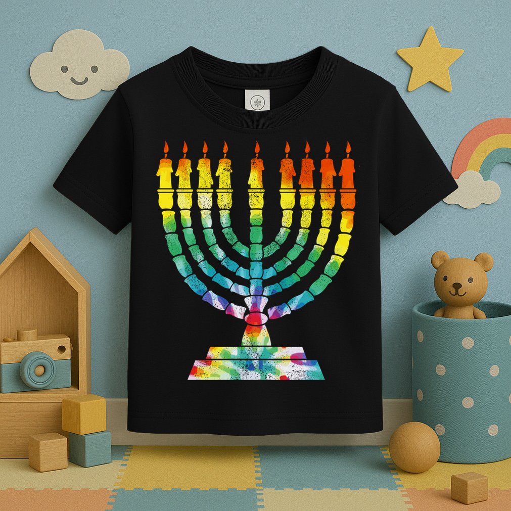 Vintage Tie Dye Hanukkah Menorah Long Sleeve Toddler T-Shirt