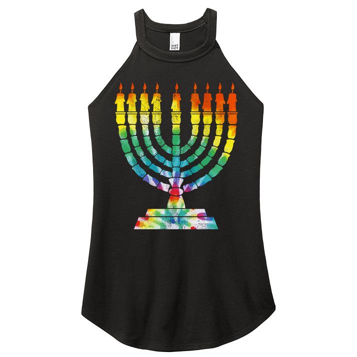 Vintage Tie Dye Hanukkah Menorah Long Sleeve Women's Perfect Tri Rocker Tank