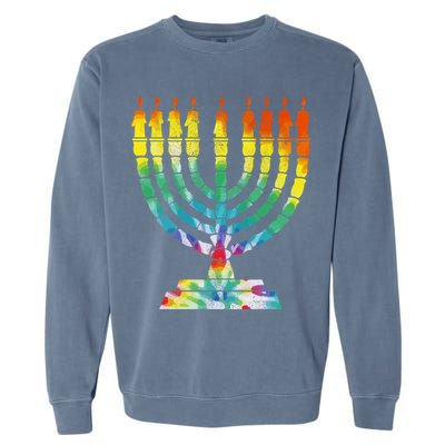 Vintage Tie Dye Hanukkah Menorah Long Sleeve Garment-Dyed Sweatshirt