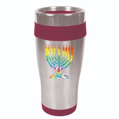Vintage Tie Dye Hanukkah Menorah Long Sleeve 16oz Travel Tumbler