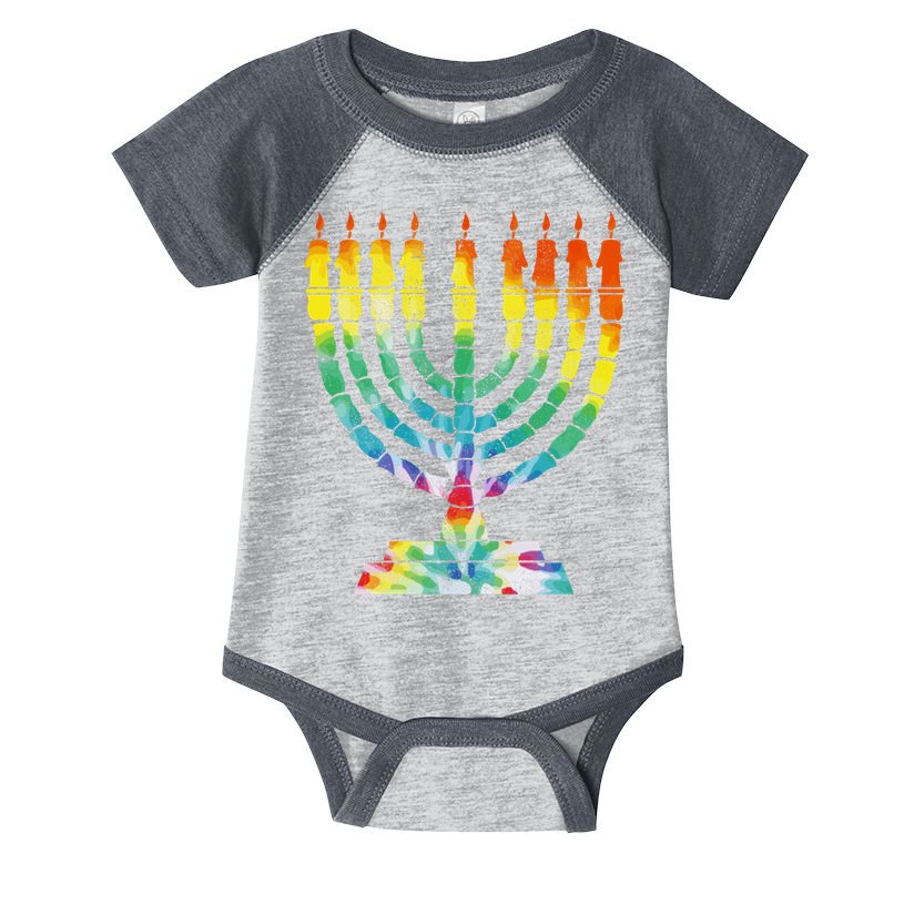 Vintage Tie Dye Hanukkah Menorah Long Sleeve Infant Baby Jersey Bodysuit