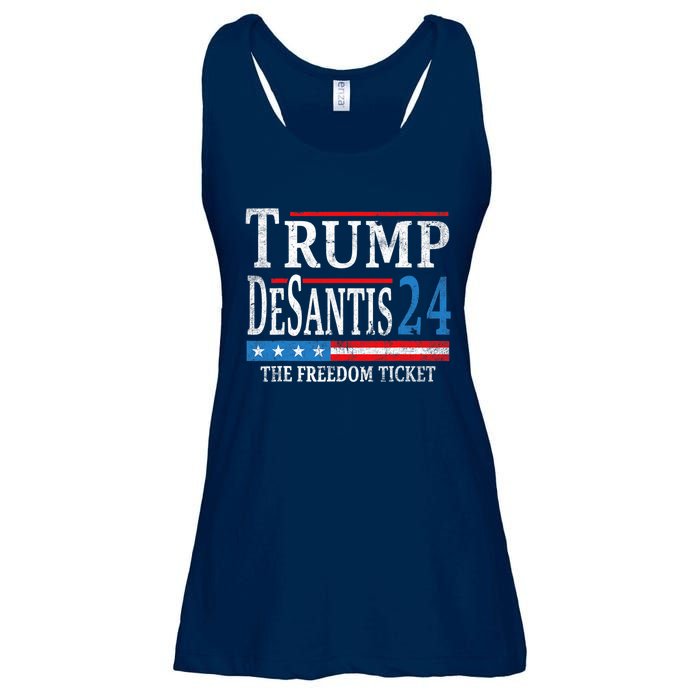 Vintage Trump Desantis 2024 The Freedom Ticket USA Flag Ladies Essential Flowy Tank