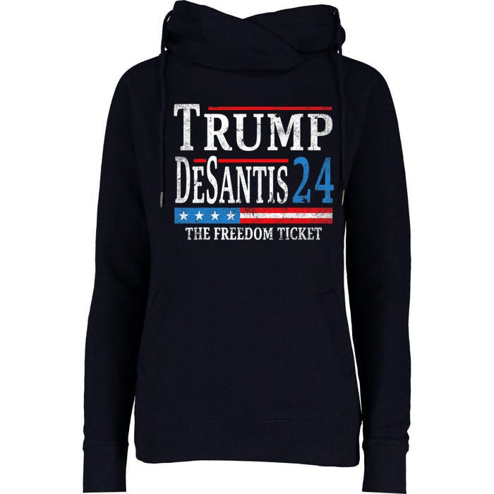 Vintage Trump Desantis 2024 The Freedom Ticket USA Flag Womens Funnel Neck Pullover Hood