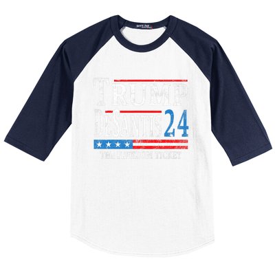 Vintage Trump Desantis 2024 The Freedom Ticket USA Flag Baseball Sleeve Shirt