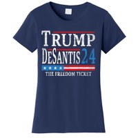 Vintage Trump Desantis 2024 The Freedom Ticket USA Flag Women's T-Shirt