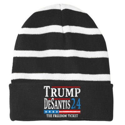 Vintage Trump Desantis 2024 The Freedom Ticket USA Flag Striped Beanie with Solid Band