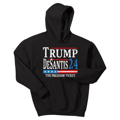 Vintage Trump Desantis 2024 The Freedom Ticket USA Flag Kids Hoodie