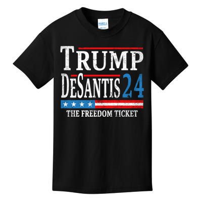 Vintage Trump Desantis 2024 The Freedom Ticket USA Flag Kids T-Shirt