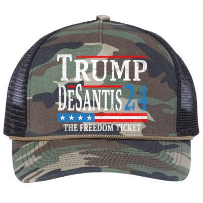 Vintage Trump Desantis 2024 The Freedom Ticket USA Flag Retro Rope Trucker Hat Cap