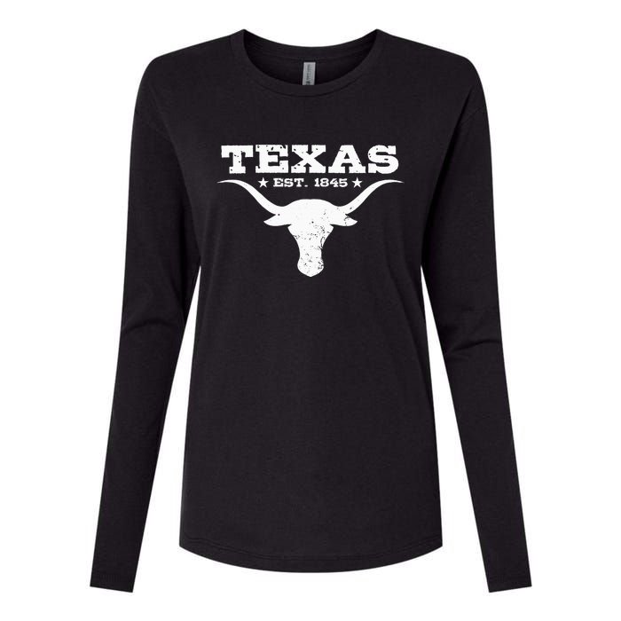 Vintage Texas Distressed Est. 1845 Longhorn Bull = Womens Cotton Relaxed Long Sleeve T-Shirt