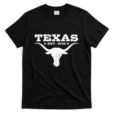 Vintage Texas Distressed Est. 1845 Longhorn Bull = T-Shirt