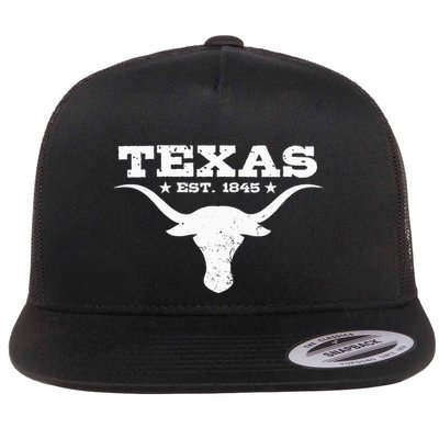 Vintage Texas Distressed Est. 1845 Longhorn Bull = Flatbill Hat