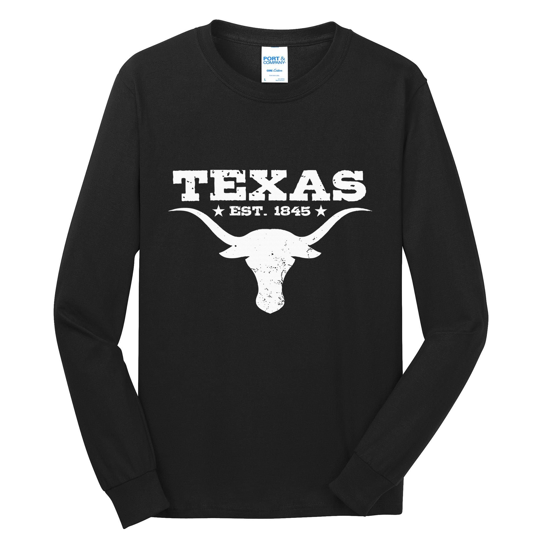 Vintage Texas Distressed Est. 1845 Longhorn Bull = Tall Long Sleeve T-Shirt