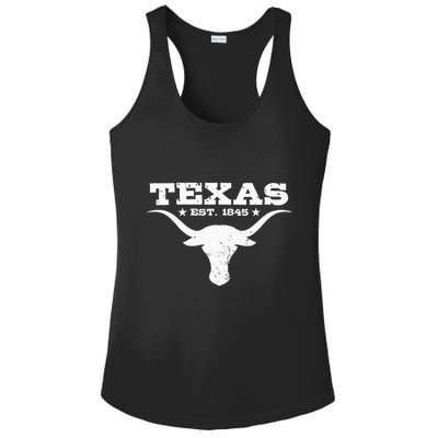 Vintage Texas Distressed Est. 1845 Longhorn Bull = Ladies PosiCharge Competitor Racerback Tank