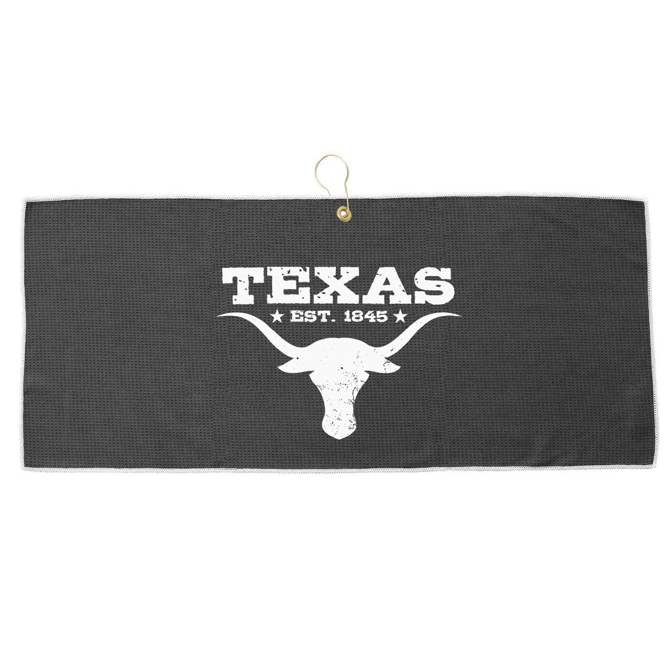 Vintage Texas Distressed Est. 1845 Longhorn Bull = Large Microfiber Waffle Golf Towel