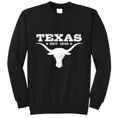 Vintage Texas Distressed Est. 1845 Longhorn Bull = Tall Sweatshirt