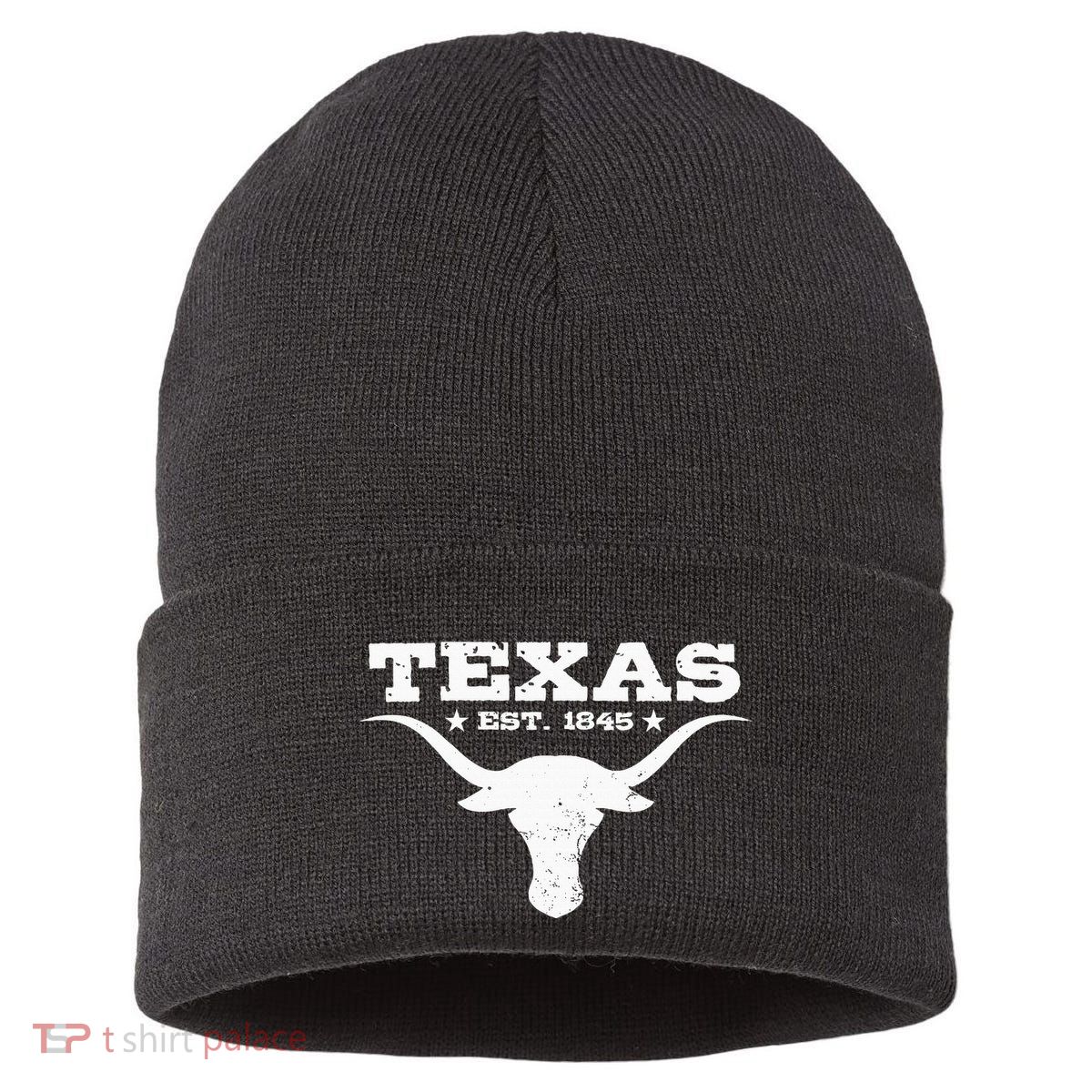 Vintage Texas Distressed Est. 1845 Longhorn Bull = Sustainable Knit Beanie